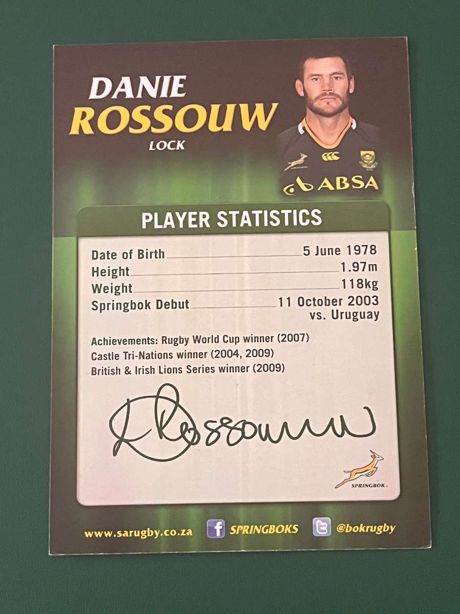 Rugby Card - 2009 Danie Rossouw Absa Rugby Card