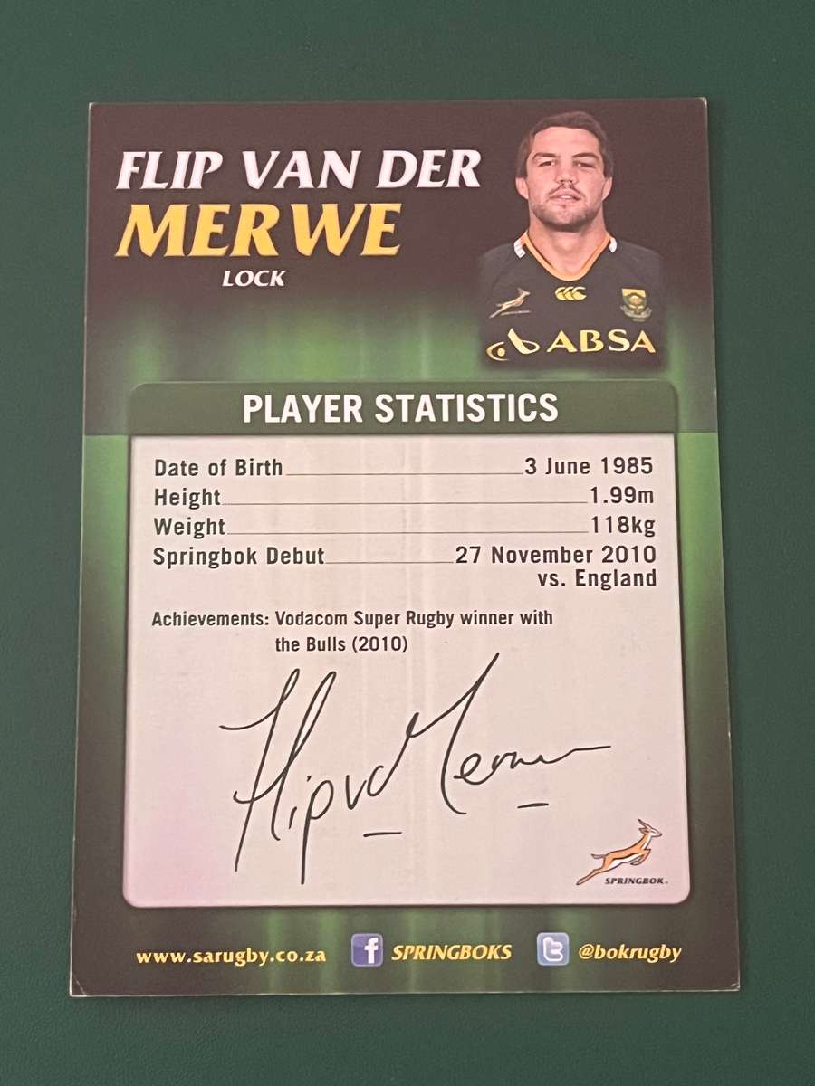 Rugby Card - 2009 Flip van der Merwe Absa Rugby Card