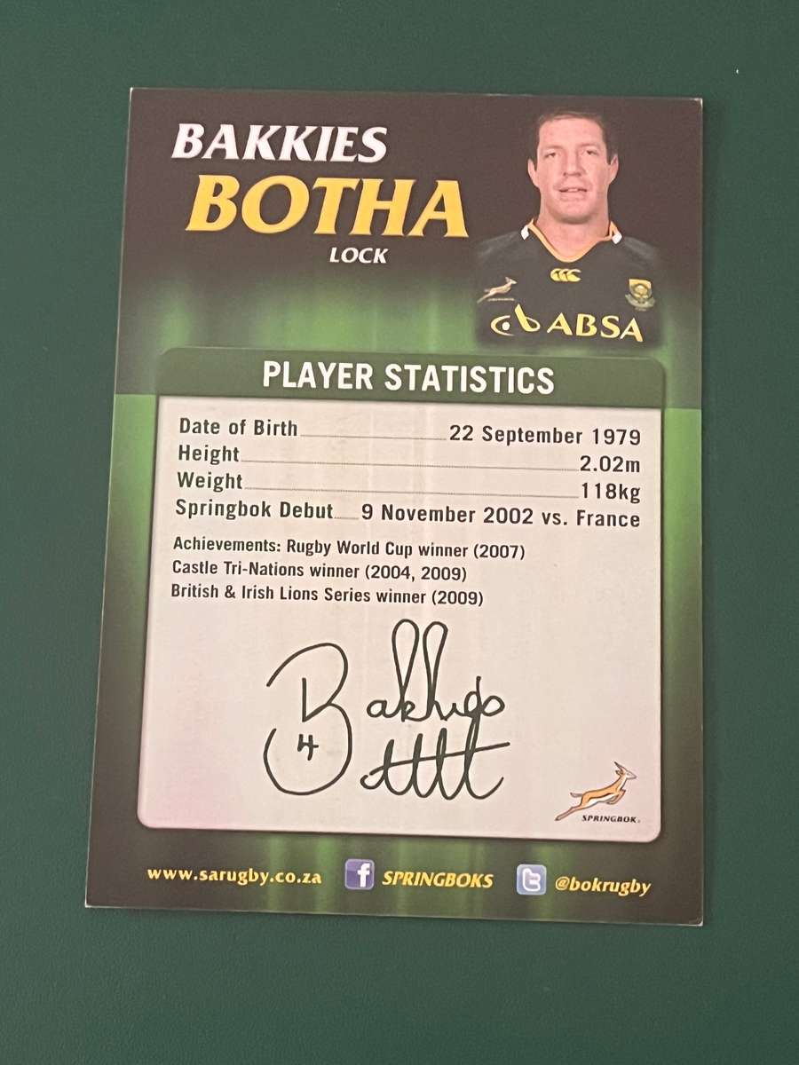 Rugby Card - 2009 Bakkies Botha Absa Rugby Card