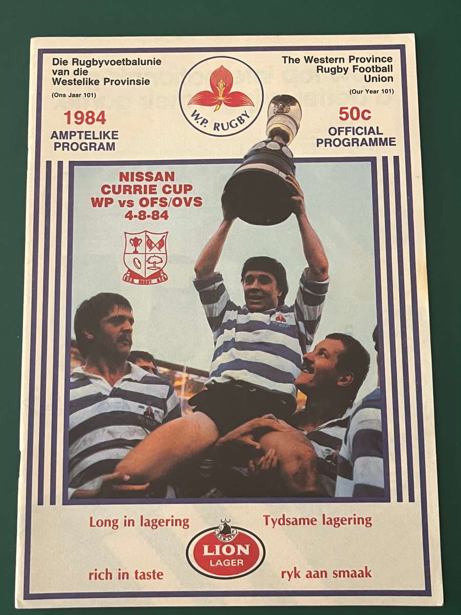 Rugby Programme - Western Province vs Free State 04/07/1984