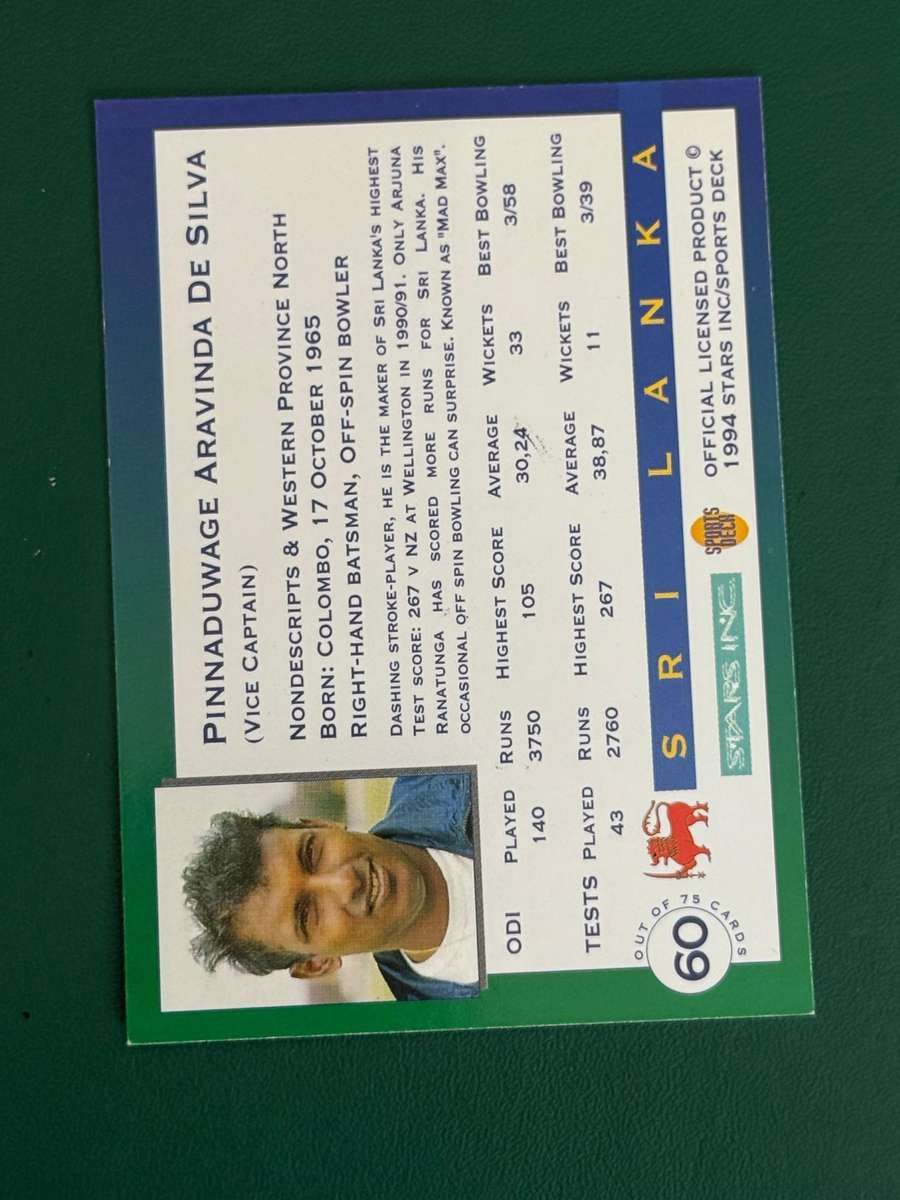 Cricket Card - *SIGNED* Aravinda de Silva 1994 Sports Deck Cricket Card