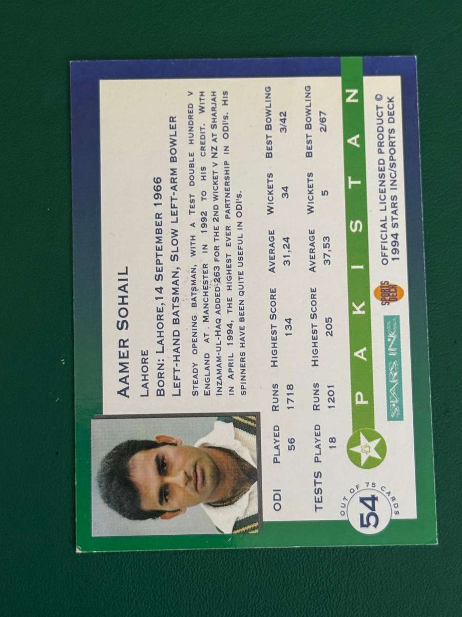 Cricket Card - *SIGNED* Aamer Sohail 1994 Sports Deck Cricket Card