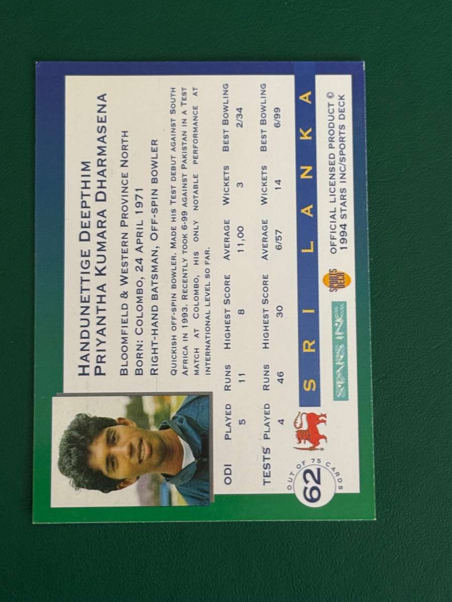 Cricket Card - *SIGNED* Kumara Dharmasena 1994 Sports Deck Cricket Card