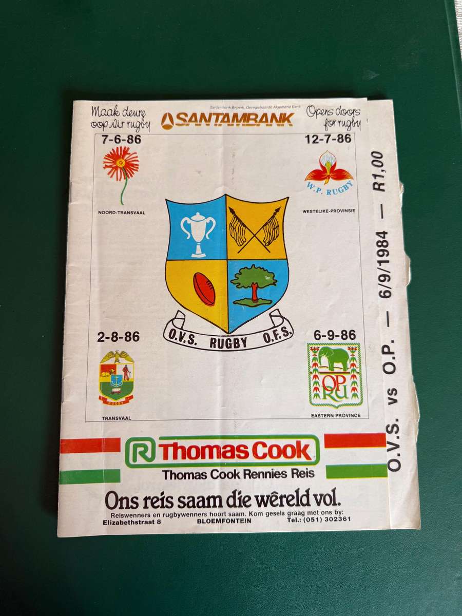 Rugby Programme - Free State vs Eastern Province 06/09/1984