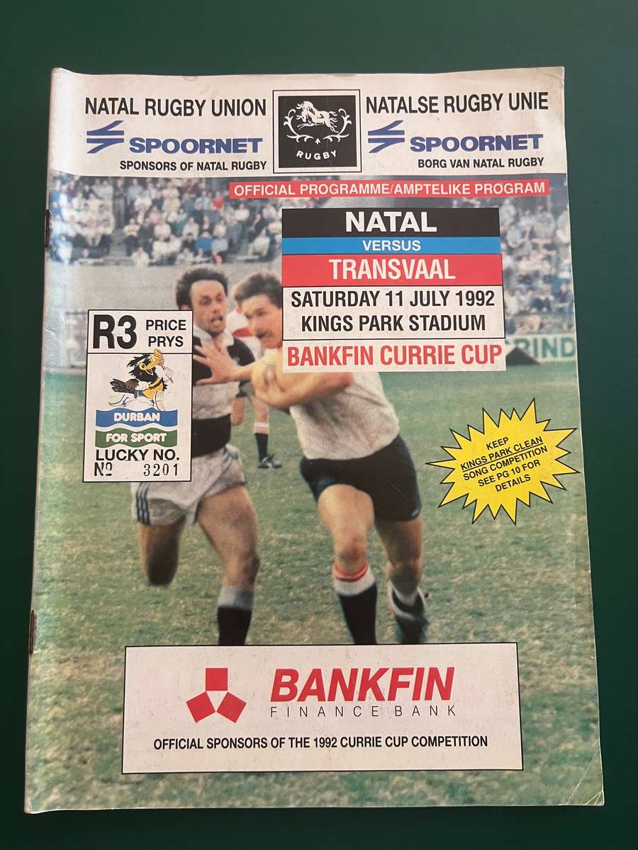 Rugby Programme - Natal vs Transvaal 11/07/1992
