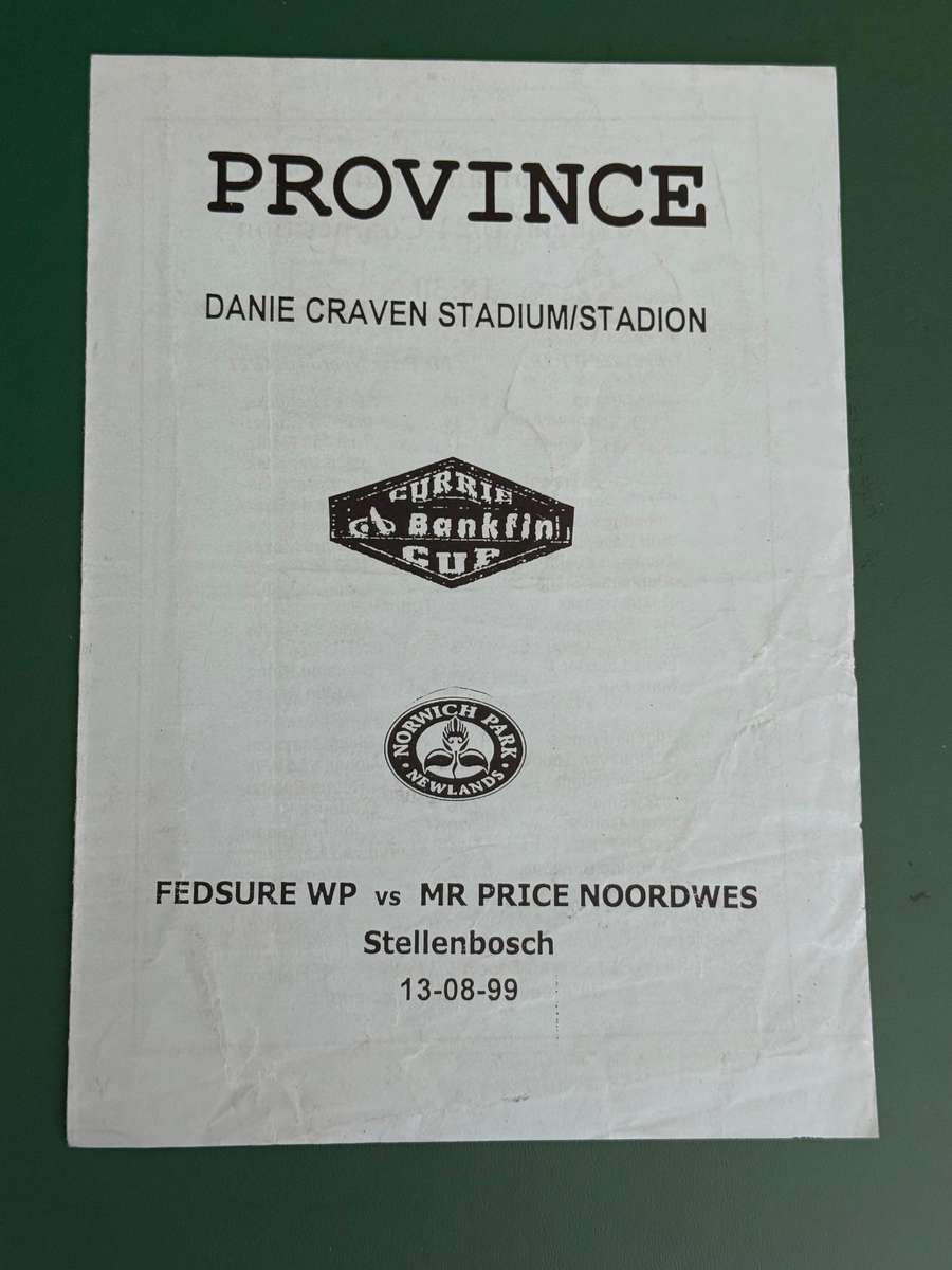 Rugby Programme - Western-Province vs Western-Transvaal (Leopards) 13/08/1999 (Danie Craven Stadium)