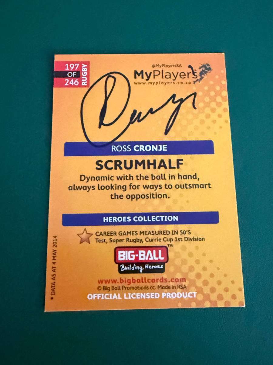 Rugby Card - *SIGNED* Ross Cronje 2014 Big Ball Rugby Card