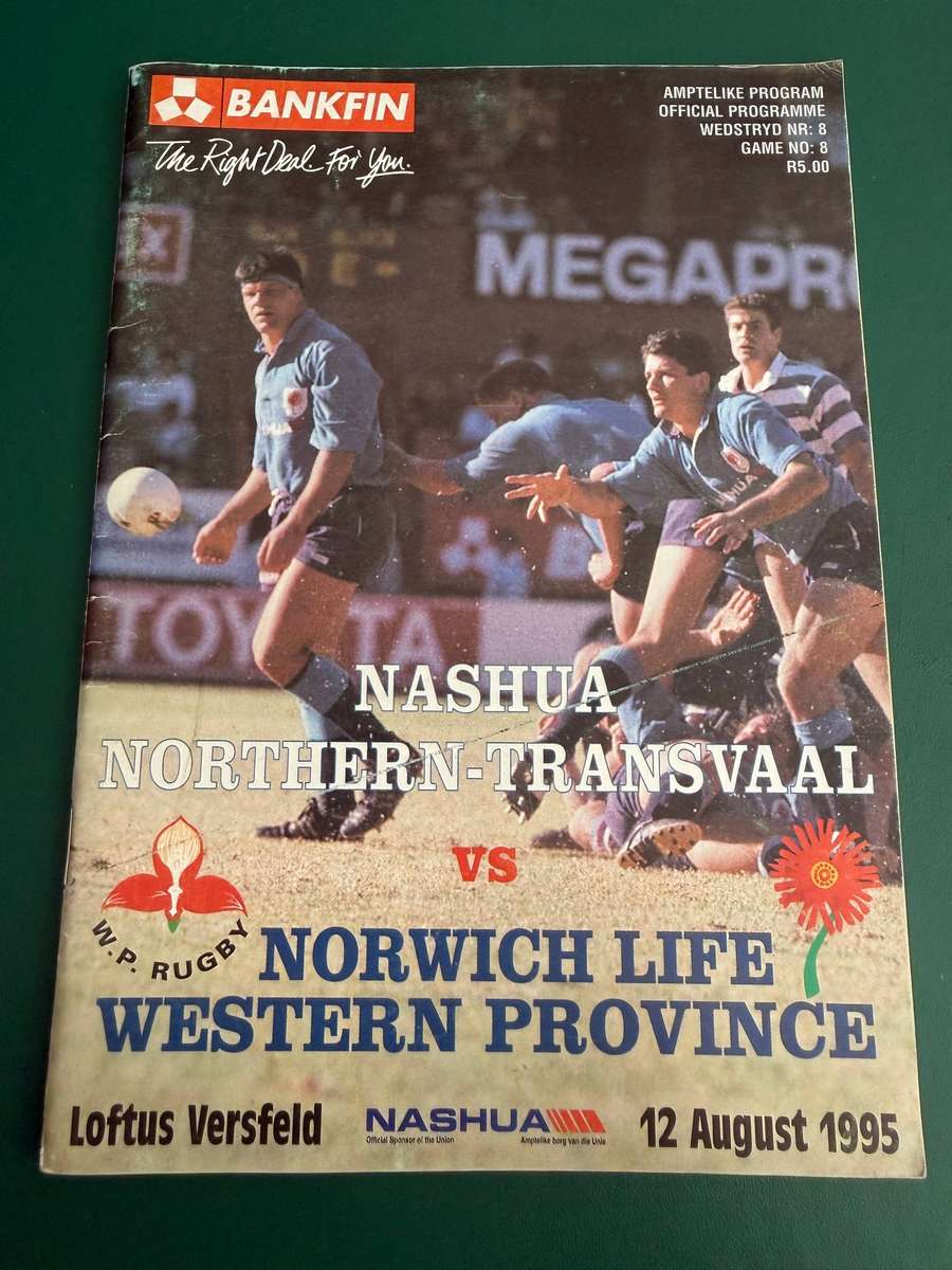 Rugby Programme - Northern-Transvaal vs Western Province 12/08/1995