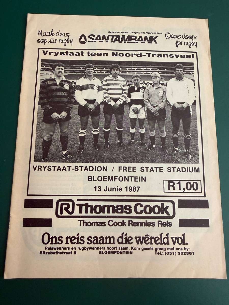 Rugby Programme - Free State vs Northern Transvaal 13/06/1987