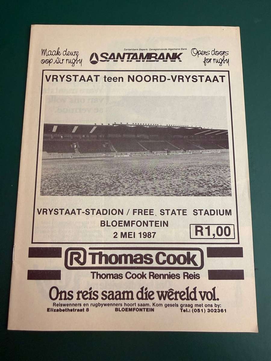 Rugby Programme - Free State vs Northern Free State 02/05/1987