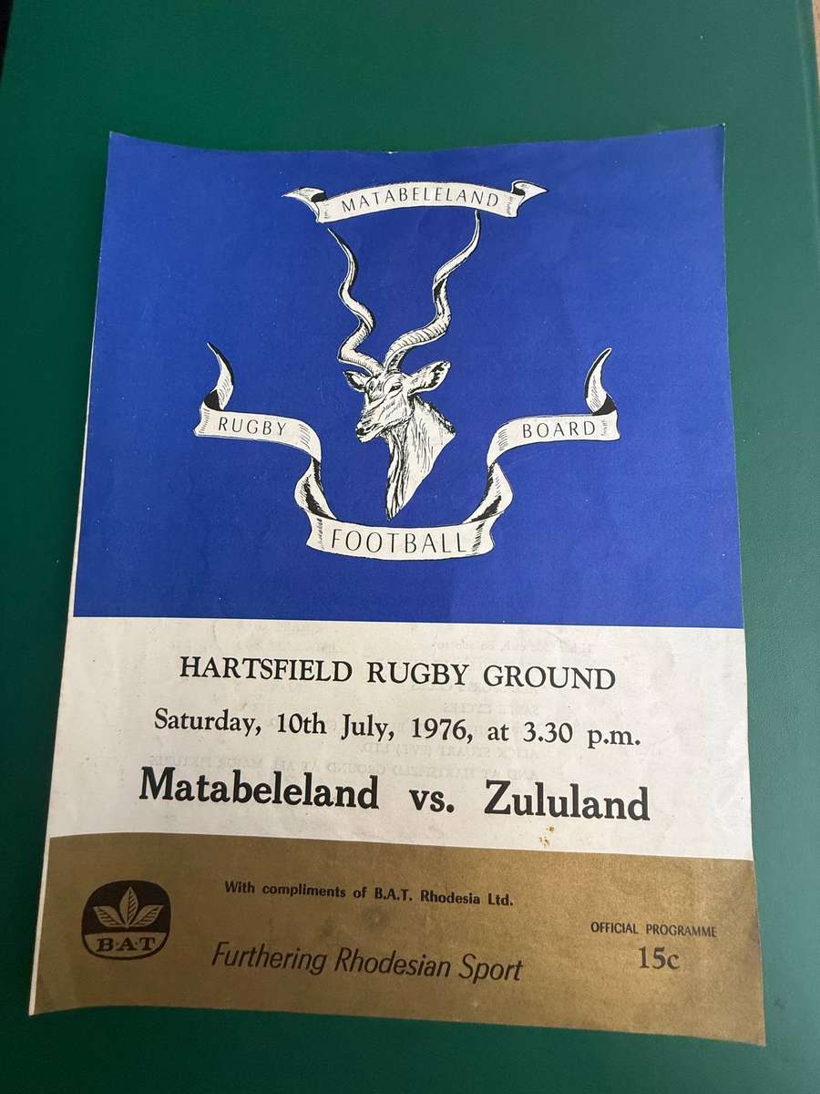 Rugby Programme - Matabeleland vs Zululand 10/07/1976 (Hartsfield Rugby Ground)
