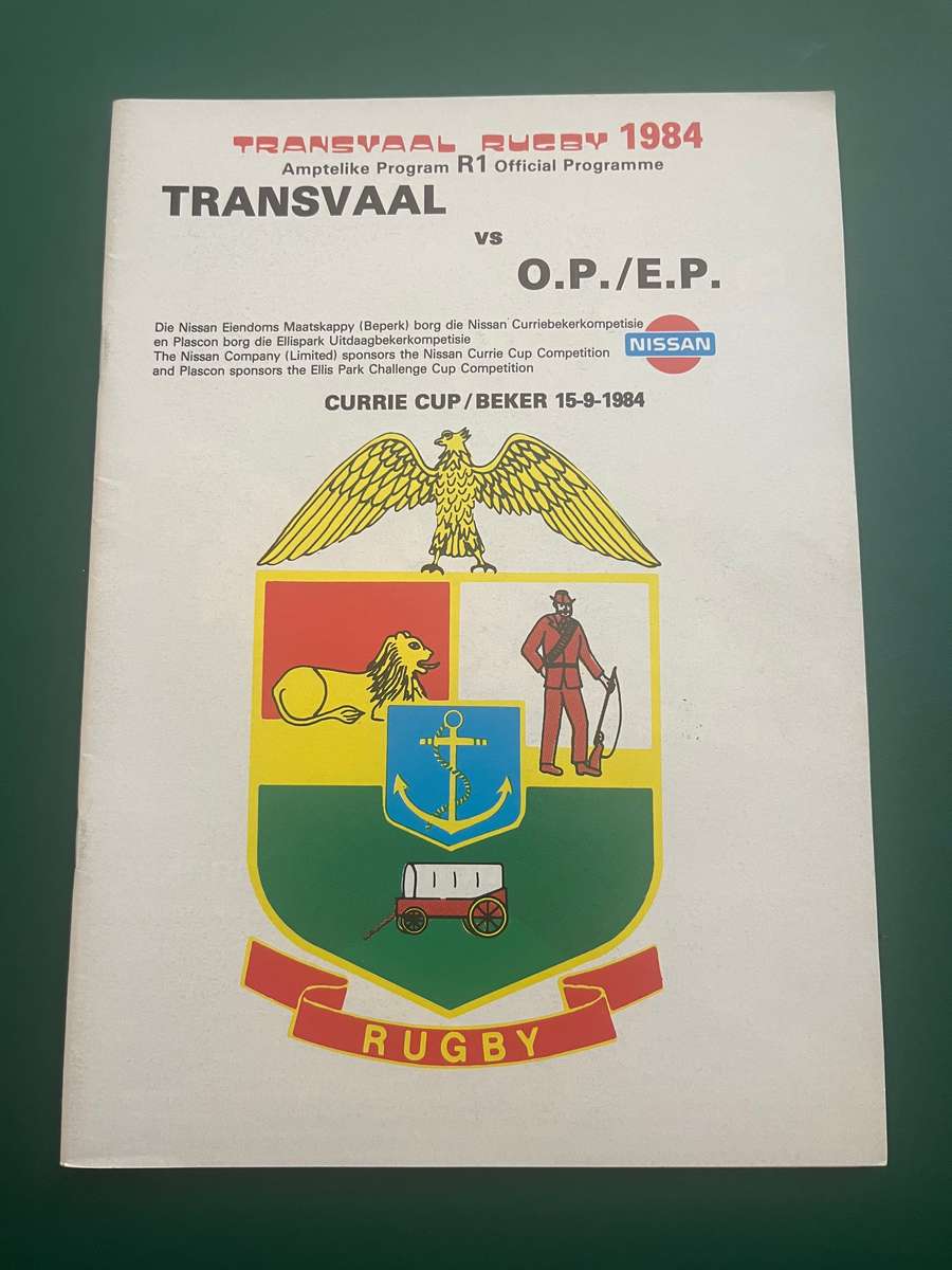 Rugby Programme - Transvaal vs Eastern Province 15/09/1984