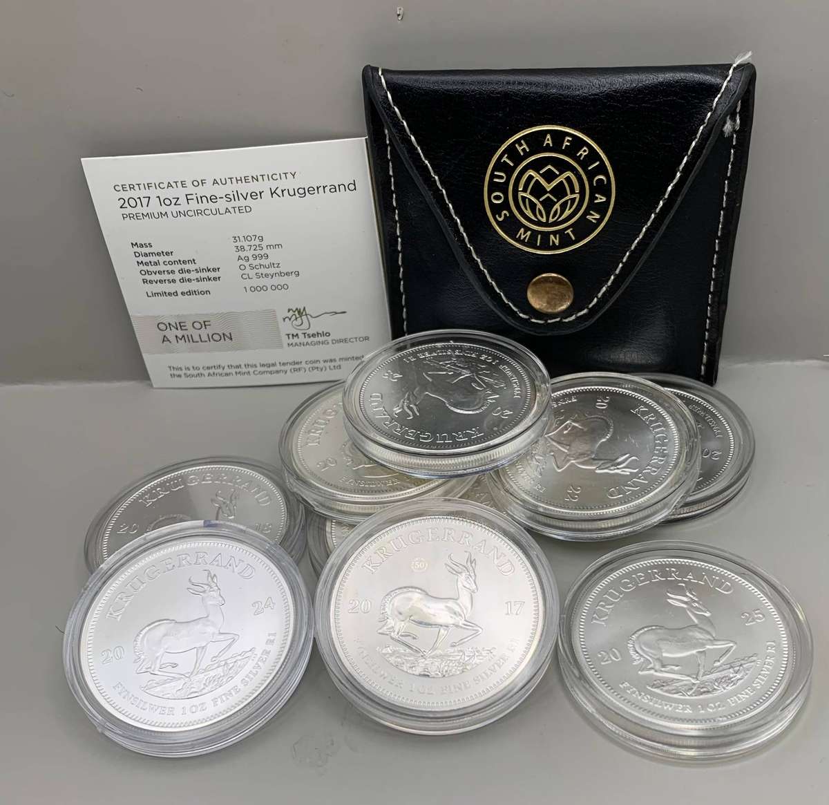 (  THE LATEST COMPLETE SET  )  UNC.  SILVER KRUGERRANDS  1oz  2017 TO  2025  `  ONE BID FOR  NINE