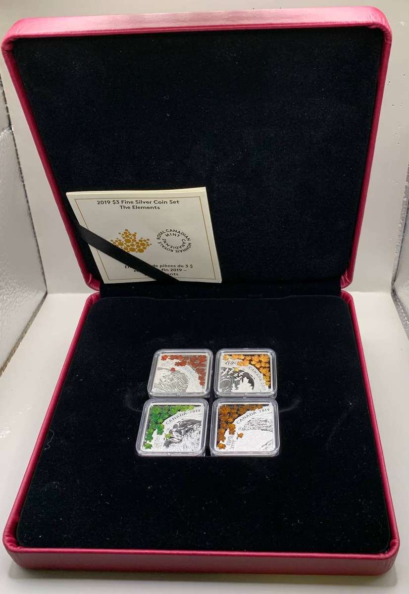 (  A COLLECTOR SET  )   2019  FOUR SQUARE COINS  "  THE ELEMENTS  THAT SHAPED CANADA  "