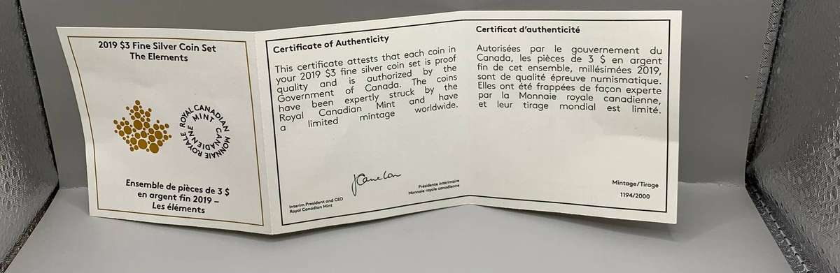 (  A COLLECTOR SET  )   2019  FOUR SQUARE COINS  "  THE ELEMENTS  THAT SHAPED CANADA  "