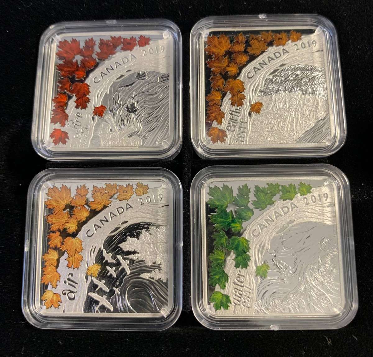 (  A COLLECTOR SET  )   2019  FOUR SQUARE COINS  "  THE ELEMENTS  THAT SHAPED CANADA  "