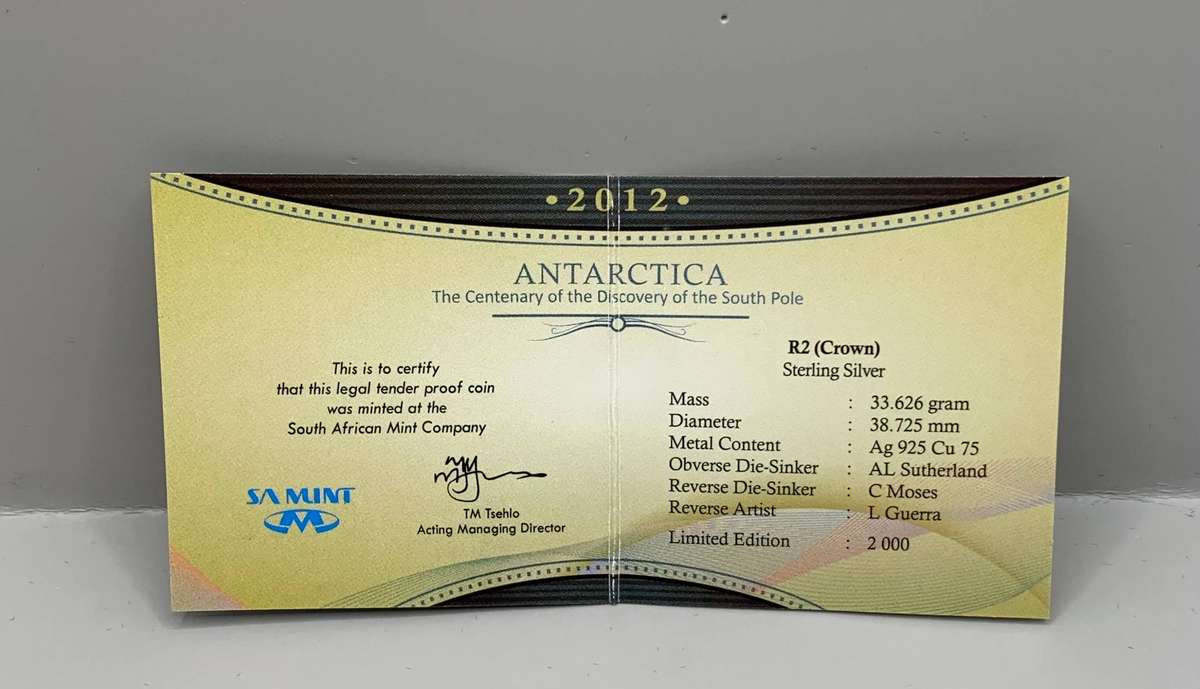 (  THE CENTENARY DISCOVERY  )   2012   ANTARCTICA   2000 MINTED  IN STERLING PROOF SILVER