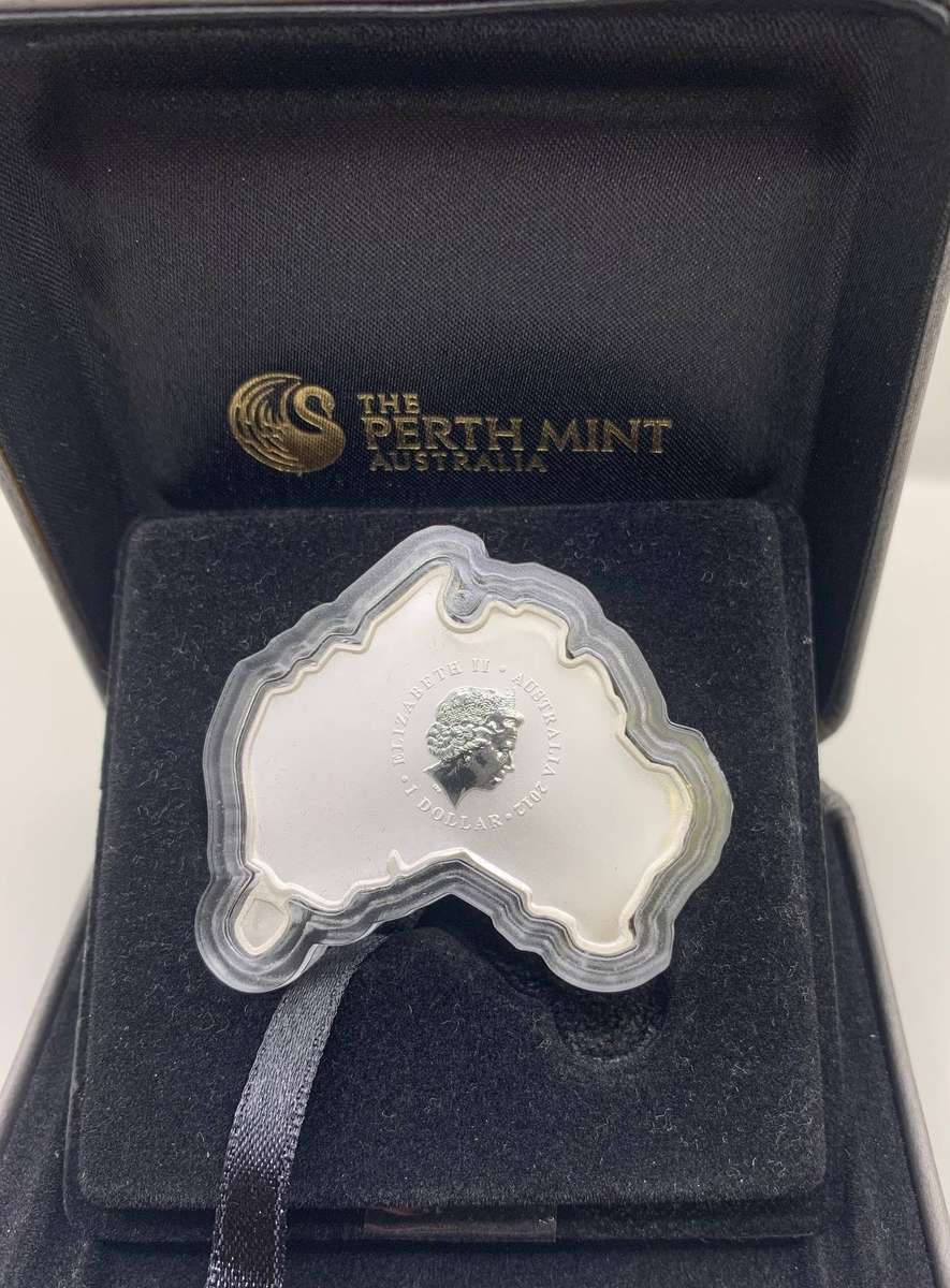(  MAP SHAPED COIN  )   2012   AUSTRALIA    COLORISED PROOF SILVER   WILDLIFE   THE EMU  CERTIFIED
