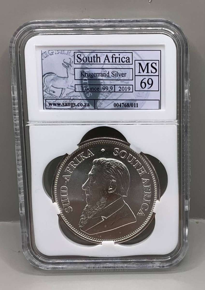 (  QUITE  RARE  )    2019   TOP GRADE MS69   999.9 % PURE SOLID SILVER KRUGERRAND