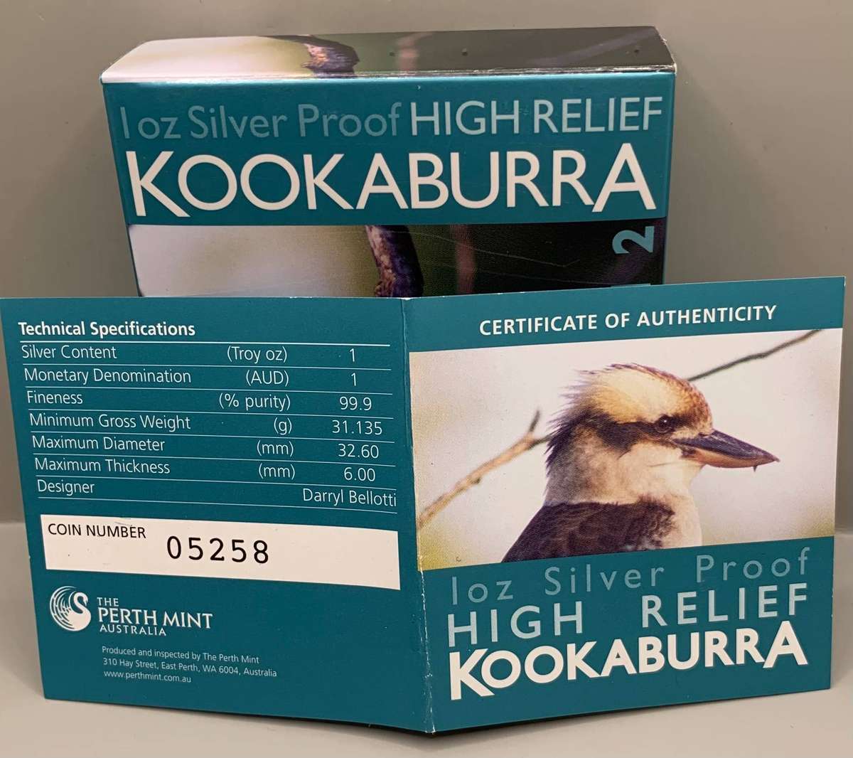 (  SPECIAL HIGH RELIEF COIN  )      2012   AUSTRALIAN  KOOKABURRA  1oz SILVER PROOF
