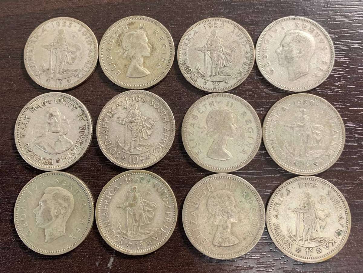 (  TWELVE SILVER SHILLINGS  )    UNION & DECIMAL COINS       ONE BID FOR ALL TWELVE