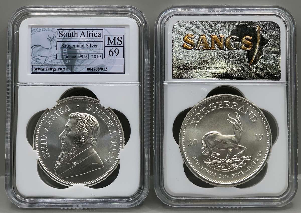 (  TOP GRADE  )  2019   KRUGERRAND    MINTSTATE GRADE    MS69     PURE SILVER