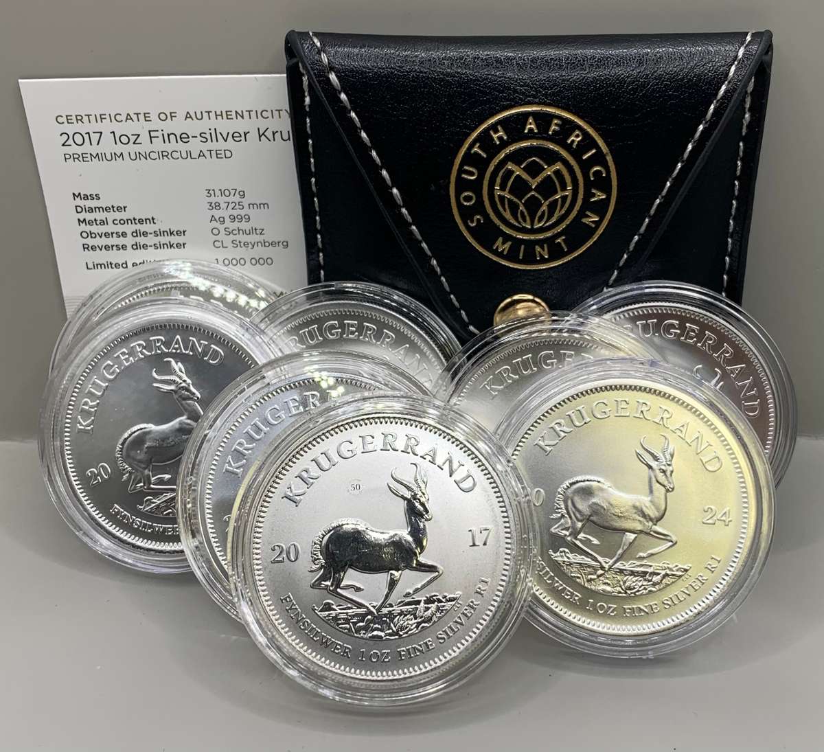 (  THE COMPLETE SET  )  UNC.  SILVER KRUGERRANDS  1oz  2017 TO  2024  `  ONE BID FOR ALL  EIGHT