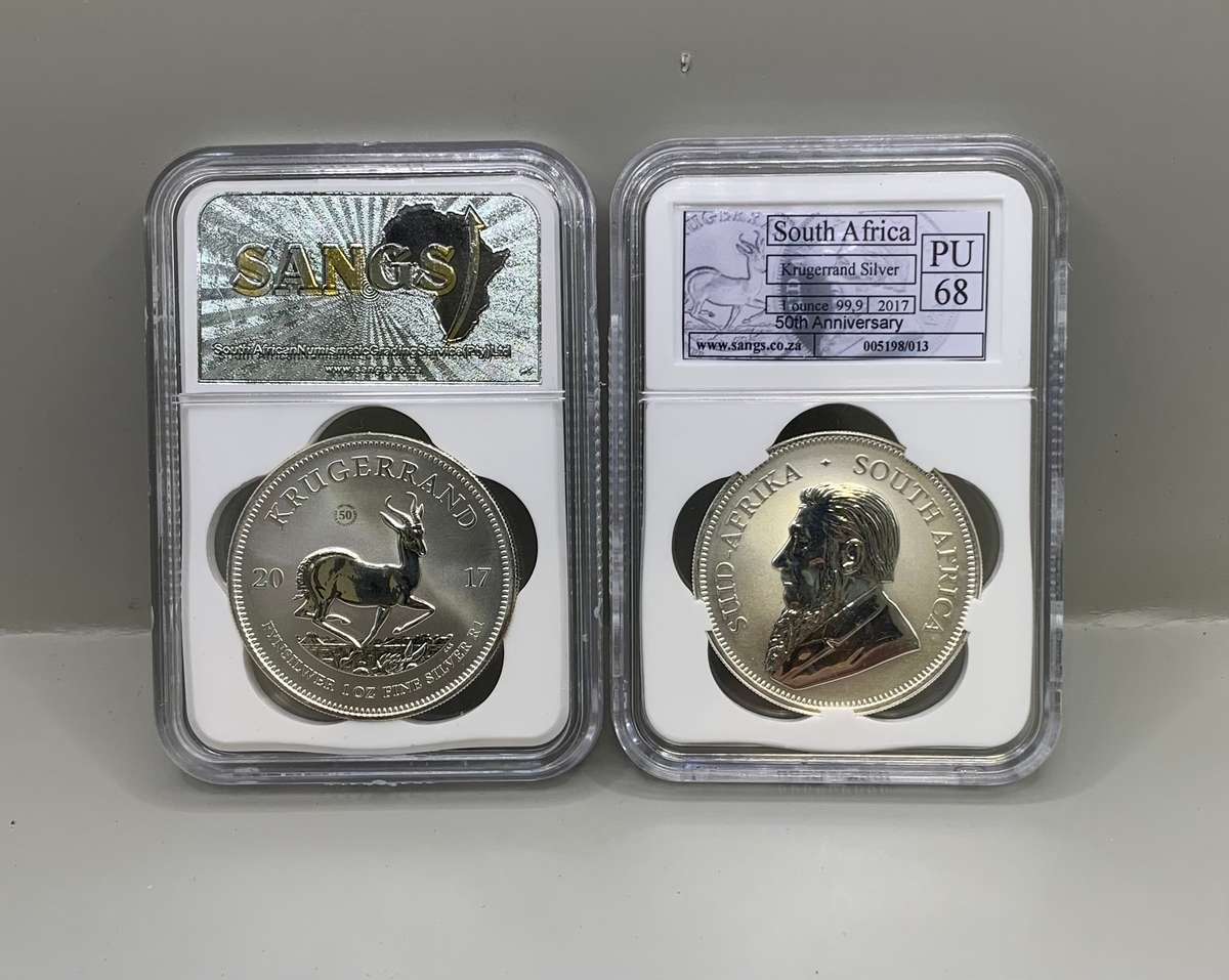 (  2017  PRIVY MARK  )   PREMIUM  UNC.    GRADE PU68   RSA SILVER KRUGERRAND