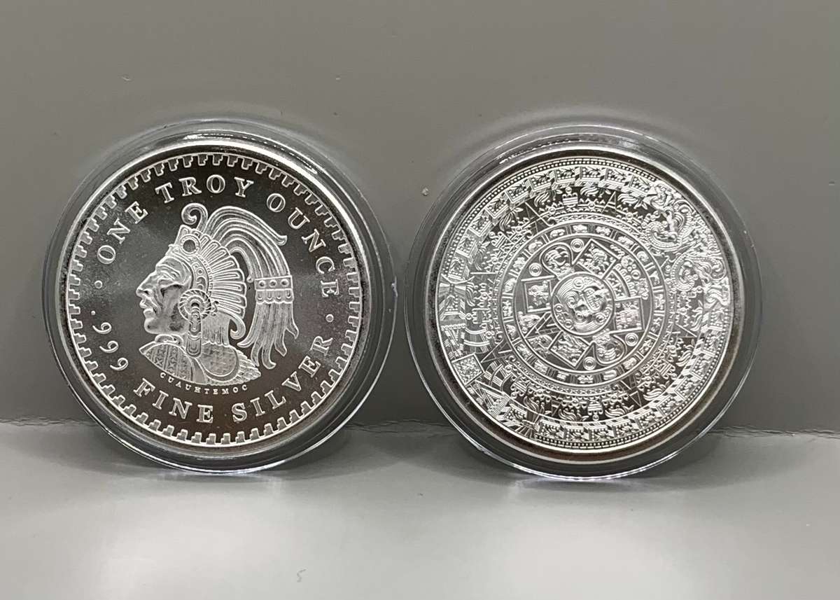 (  INTRICATE DESIGN  )  1oz   AZTEC MEXICAN CALENDAR   PURE SOLID SILVER ROUND