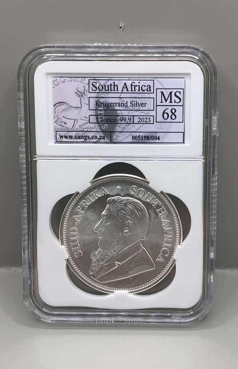 (  GRADED  )        2023    KRUGERRAND    1oz  PURE SILVER     MINTSTATE MS68