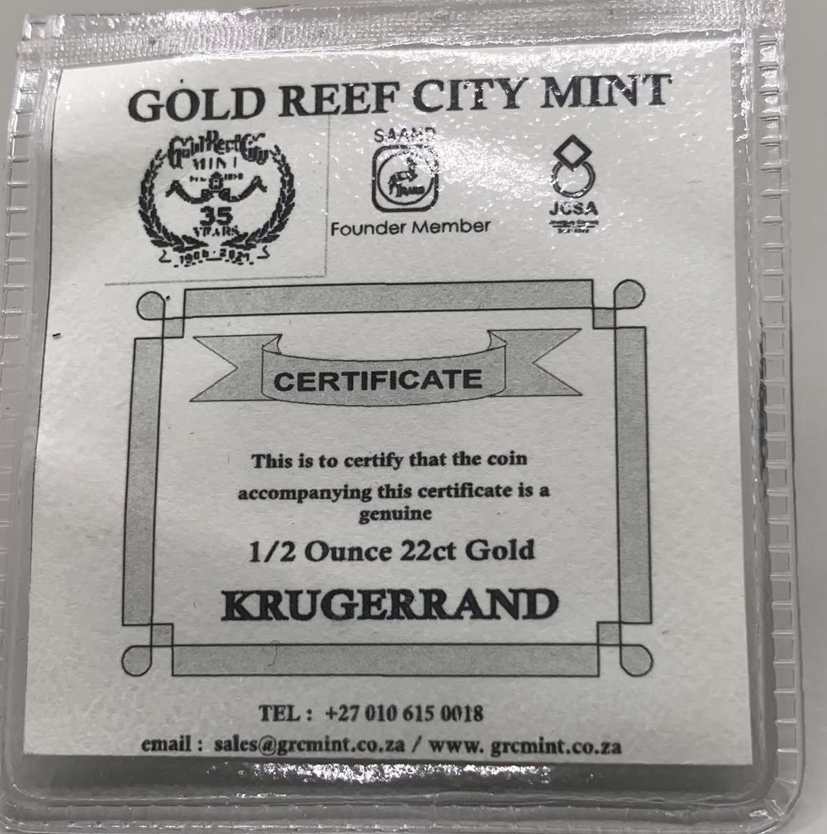 (  CERTIFIED  )    2022     1/2oz      GOLD KRUGERRAND   BULLION   SEALED