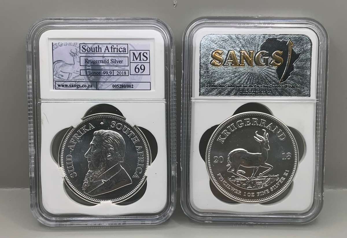 (  GETTING SCARCE  )  TOP GRADE  2018   SILVER UNC. KRUGERRAND    MINT STATE GRADE    MS69