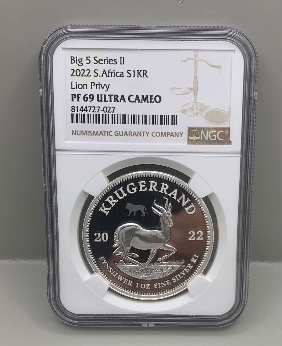 (   HIGH PROOF PRIVY GRADE BY NGC )    2022    SILVER KRUGERRAND   " LION PRIVY "   PF69