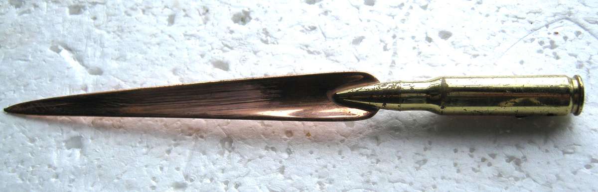 "RHODESIA" LETTER OPENER MADE OF COPPER AND BRASS 7.62 INERT BULLET IN GOOD CONDITION