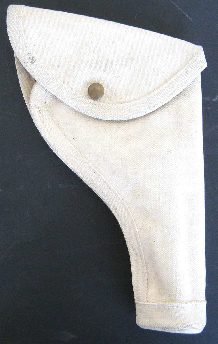 MILITARY CANVAS HOLSTER FOR A REVOLVER DATED 1951 AND PAINTED WHITE IN GOOD CONDITION