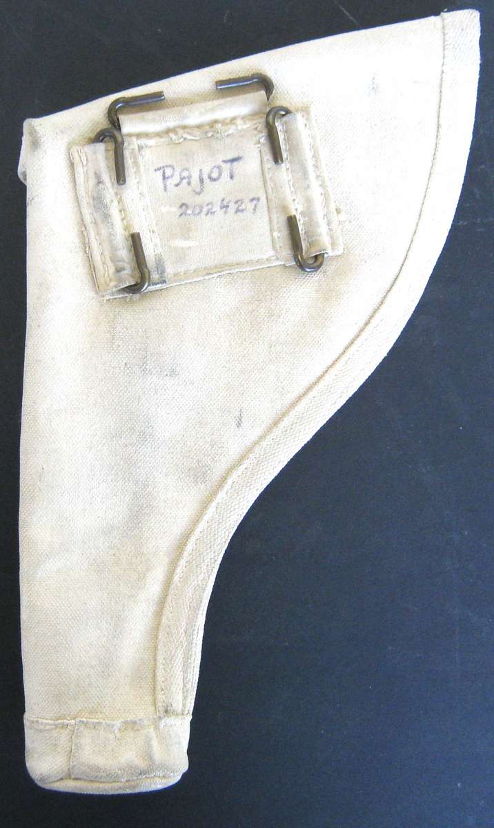 MILITARY CANVAS HOLSTER FOR A REVOLVER DATED 1951 AND PAINTED WHITE IN GOOD CONDITION