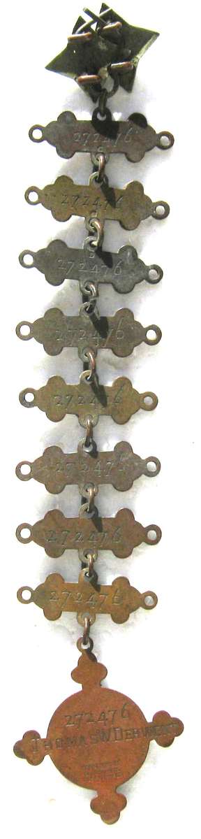 ST JOHN AMBULANCE ASSOCIATION DATE BAR CHAIN TO THOMAS W. DERWENT FROM 1925 - 1936