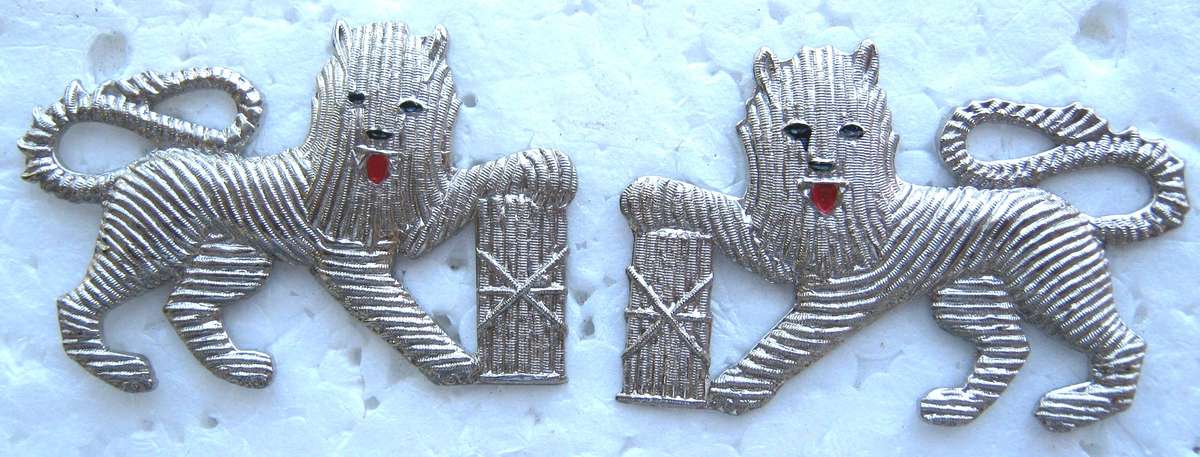 Old S.A. Navy Pair of Silver Bullion Lions for Flag Officer Shoulder Straps