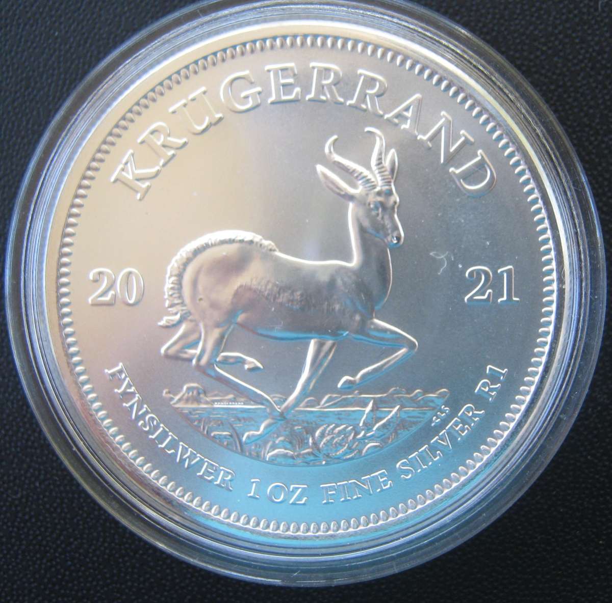 2021 1 OZ FINE SILVER KRUGER RAND ENCAPSULED IN UNCIRCULATED CONDITION
