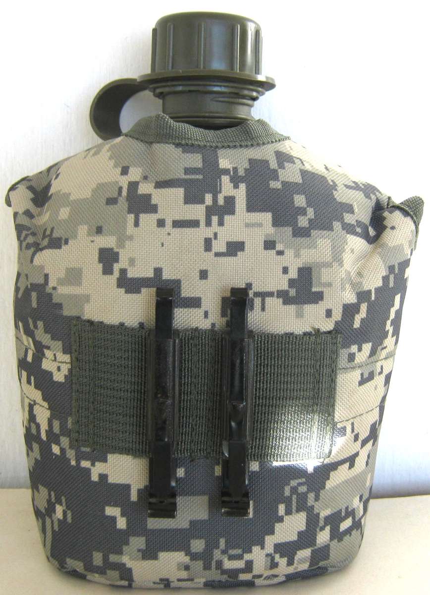 U.S.ARMY WATER BOTTLE WITH CAMO COVER AND FIRE BUCKET STILL IN IT'S WRAPPING SO UNUSED