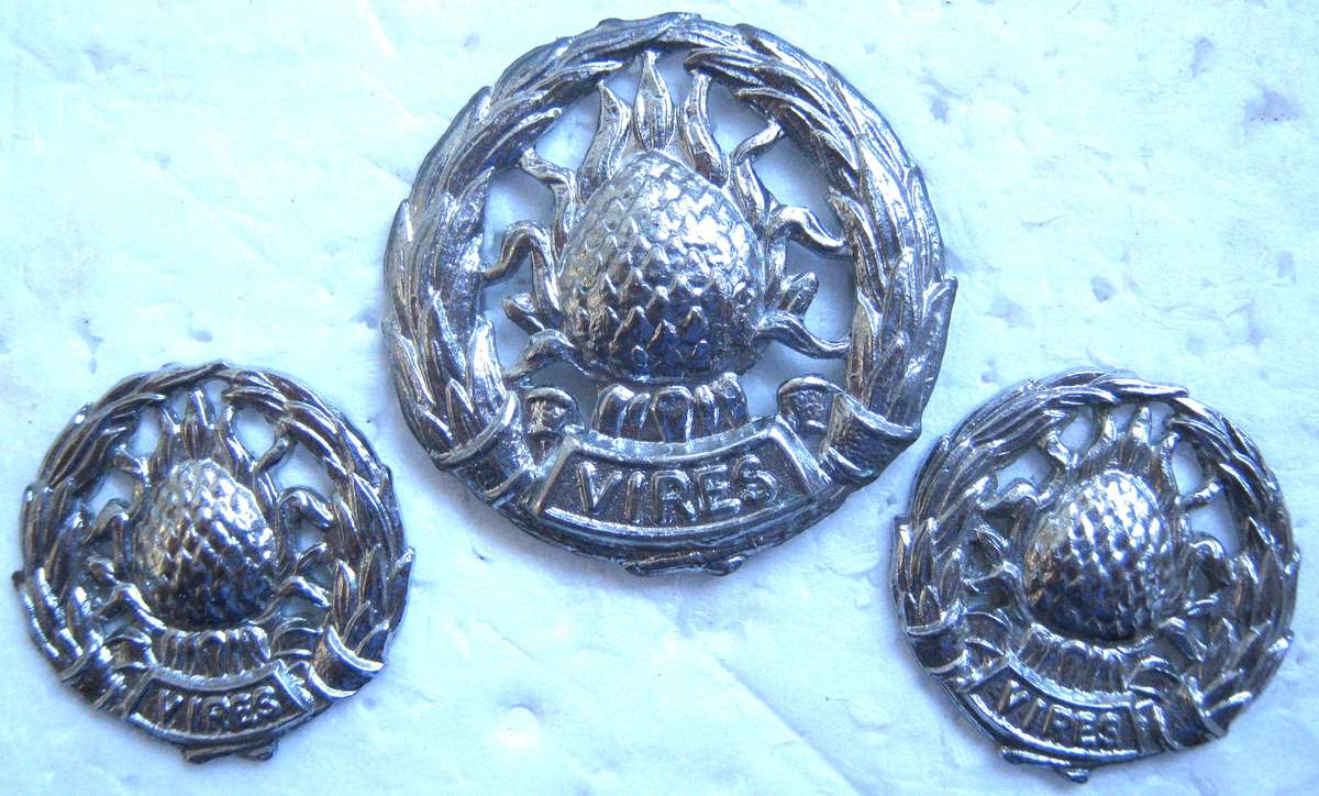 REGIMENT BOLAND CHROMED CAP AND COLLAR BADGES WITH LUGS AND PINS IN GOOD CONDITION