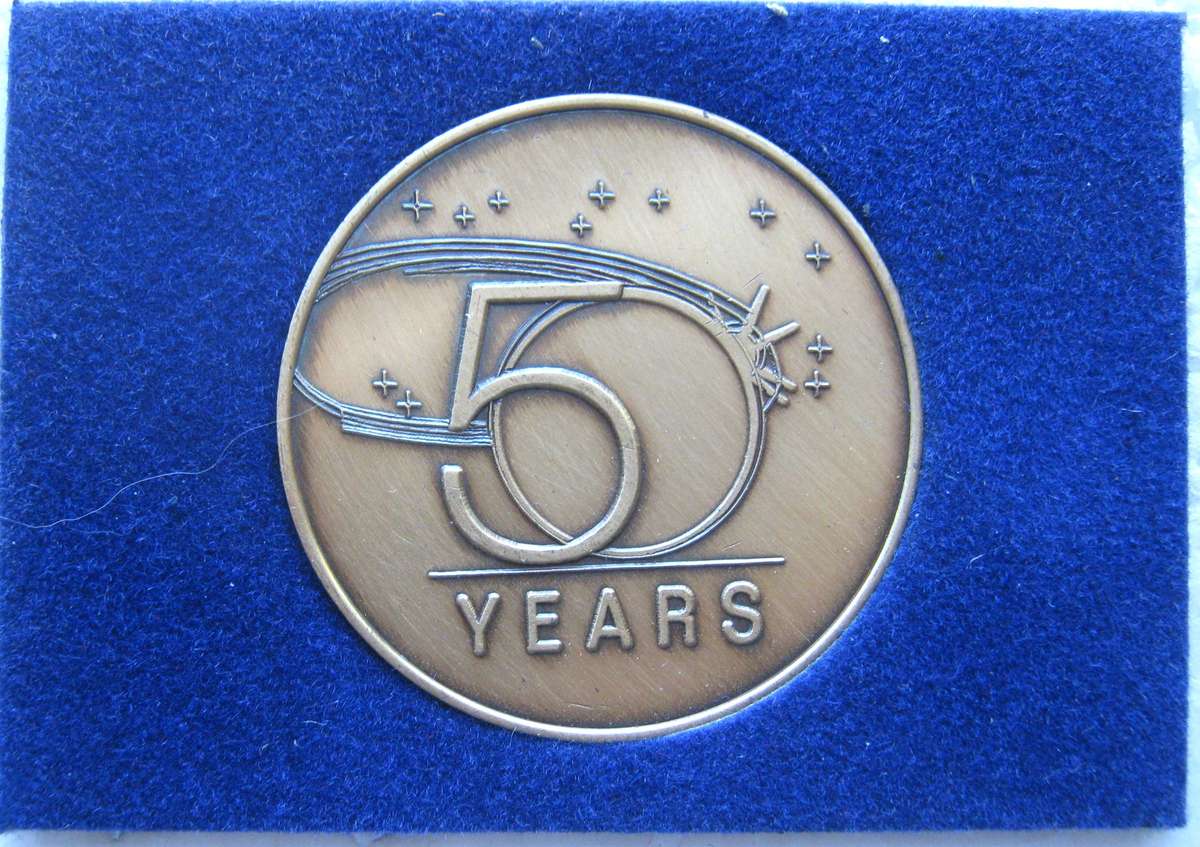 NASA 50TH ANNIVERSARY CHALLENGE COIN ENCAPSULED IN VERY GOOD CONDITION