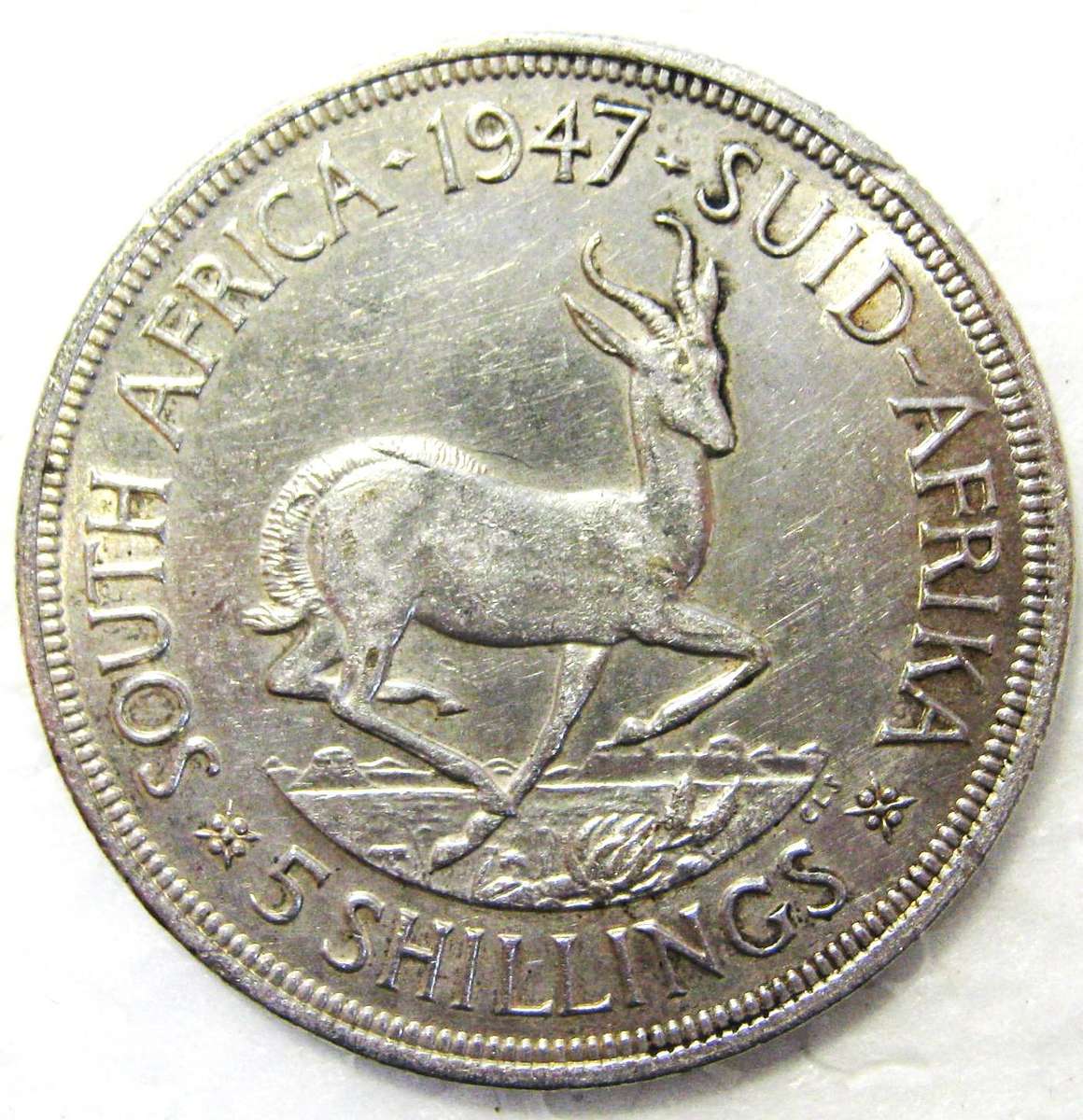1947 FIVE SHILLINGS (CROWN) 80% SILVER 28.28 GRAMS IN GOOD CIRCULATED CONDITION