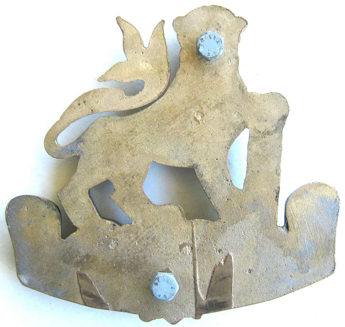 OLD S.A. NAVY SOLID BRASS BADGE WITH BOLTS 13 X 13 CM IN VERY GOOD CONDITION