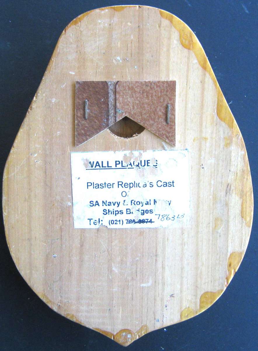 OLD S.A. NAVY SAS EAST LONDON PLASTER BADGE ON WOODEN BACKING IN VERY GOOD CONDITION
