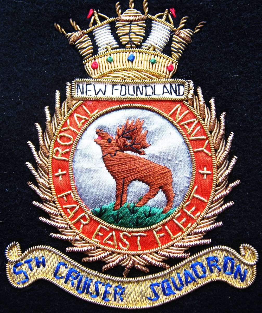 HMS NEWFOUNDLAND -ROYAL NAVY FAR EAST FLEET - 5TH CRUISER SQUADRON - BLAZER BADGE -  GOOD CONDITION