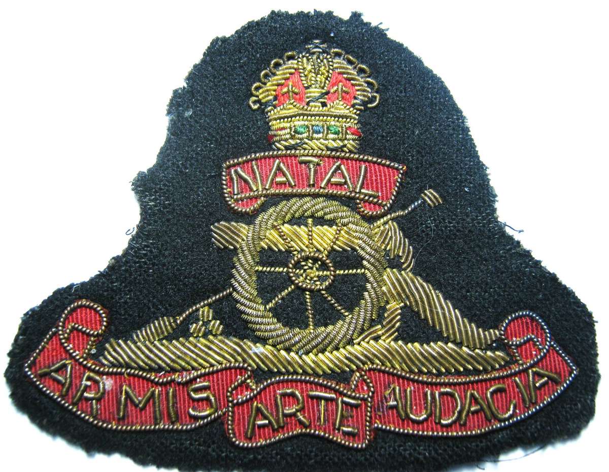 OLD NATAL FIELD ARTILLERY BULLION WIRE BLAZER BADGE IN GOOD USED CONDITION