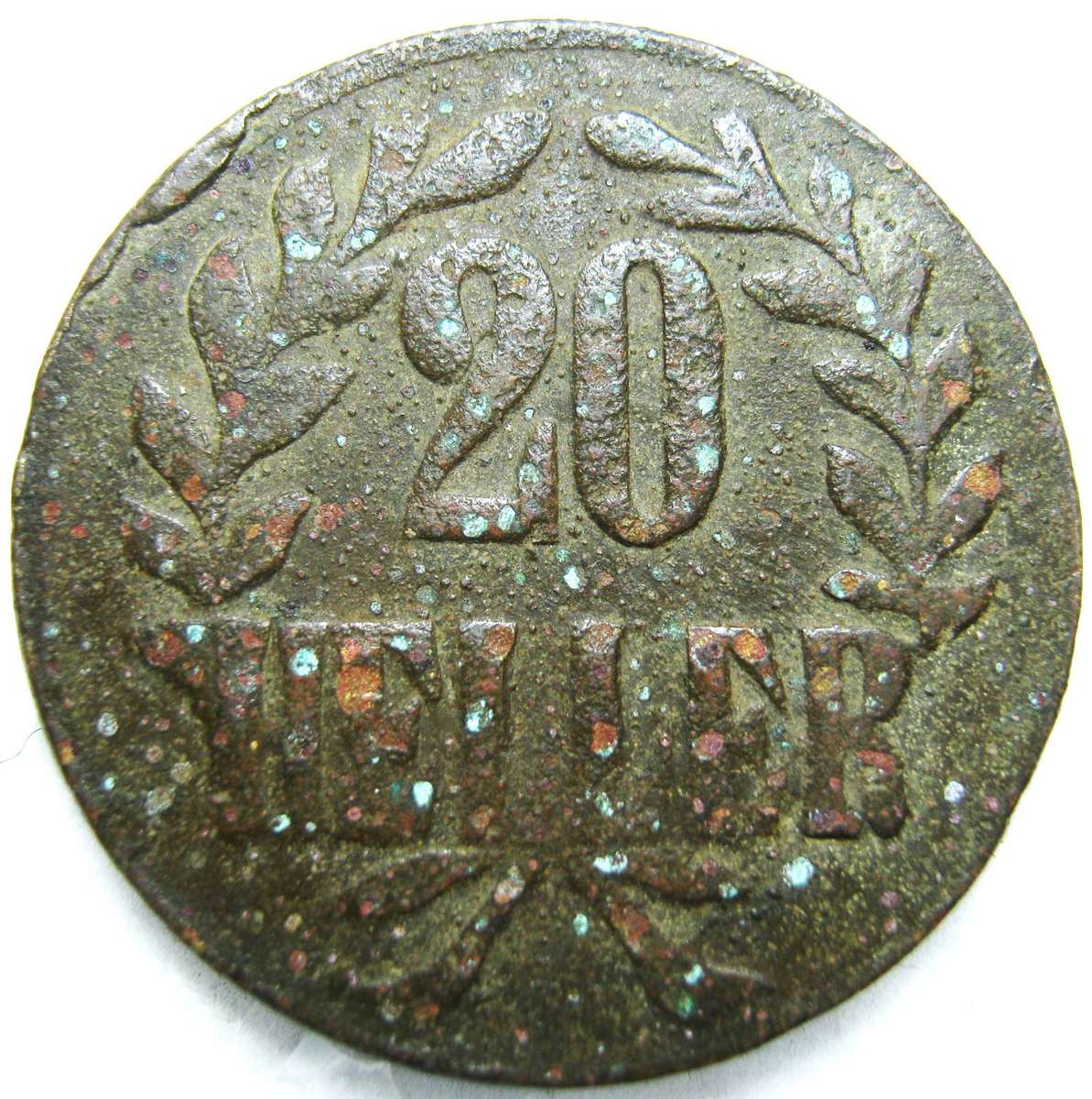 1916 GERMAN EAST AFRICA 20 HELLER IN CIRCULATED CONDITION