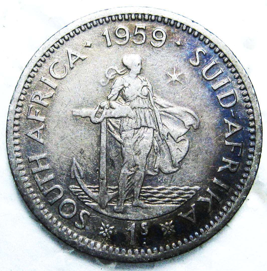 1959 S.A. ONE SHILLING IN A  CIRCULATED CONDITION 5.5 GRAMS 50% SILVER