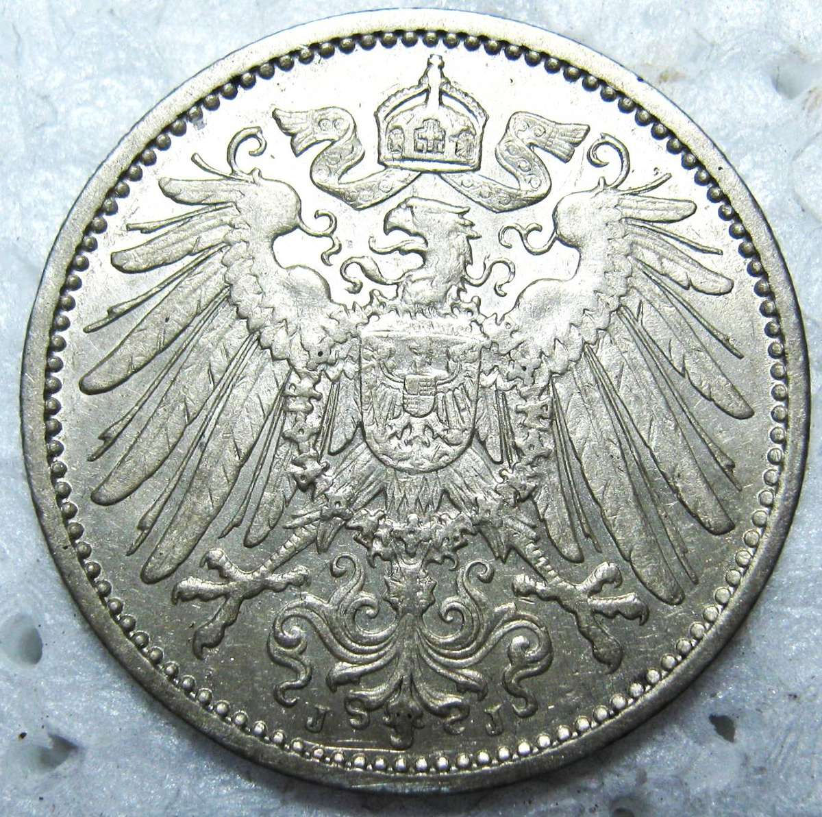 1911 J GERMAN SILVER 1 MARK 90%  5.56 GM IN VERY GOOD CIRCULATED CONDITION
